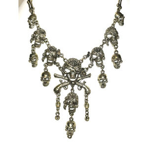 Retro Necklace Gothic Punk Skull Bones Silver Gold Dangle Fringe Collar